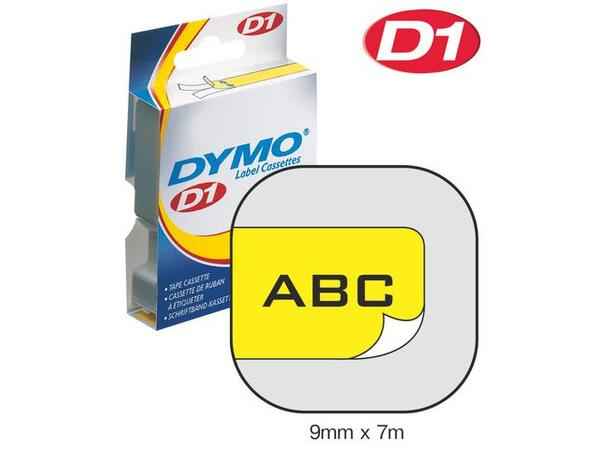 Tape DYMO D1 9mm x 7m sort på gul 